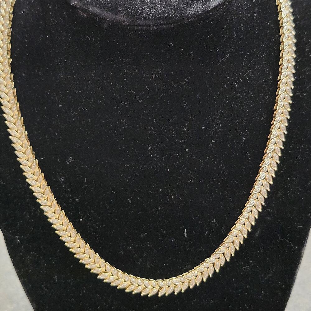 Sterling Silver Diamond Accent Leaf Statement Necklace Choker 17" Gold Plate New